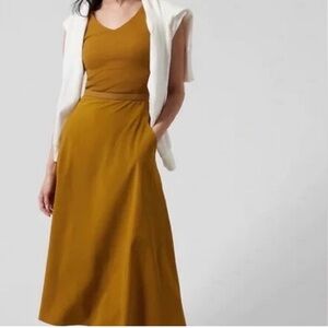Athleta Womens Ryder Tan Mustard Color  Performance Midi Open Back Dress Size 1X